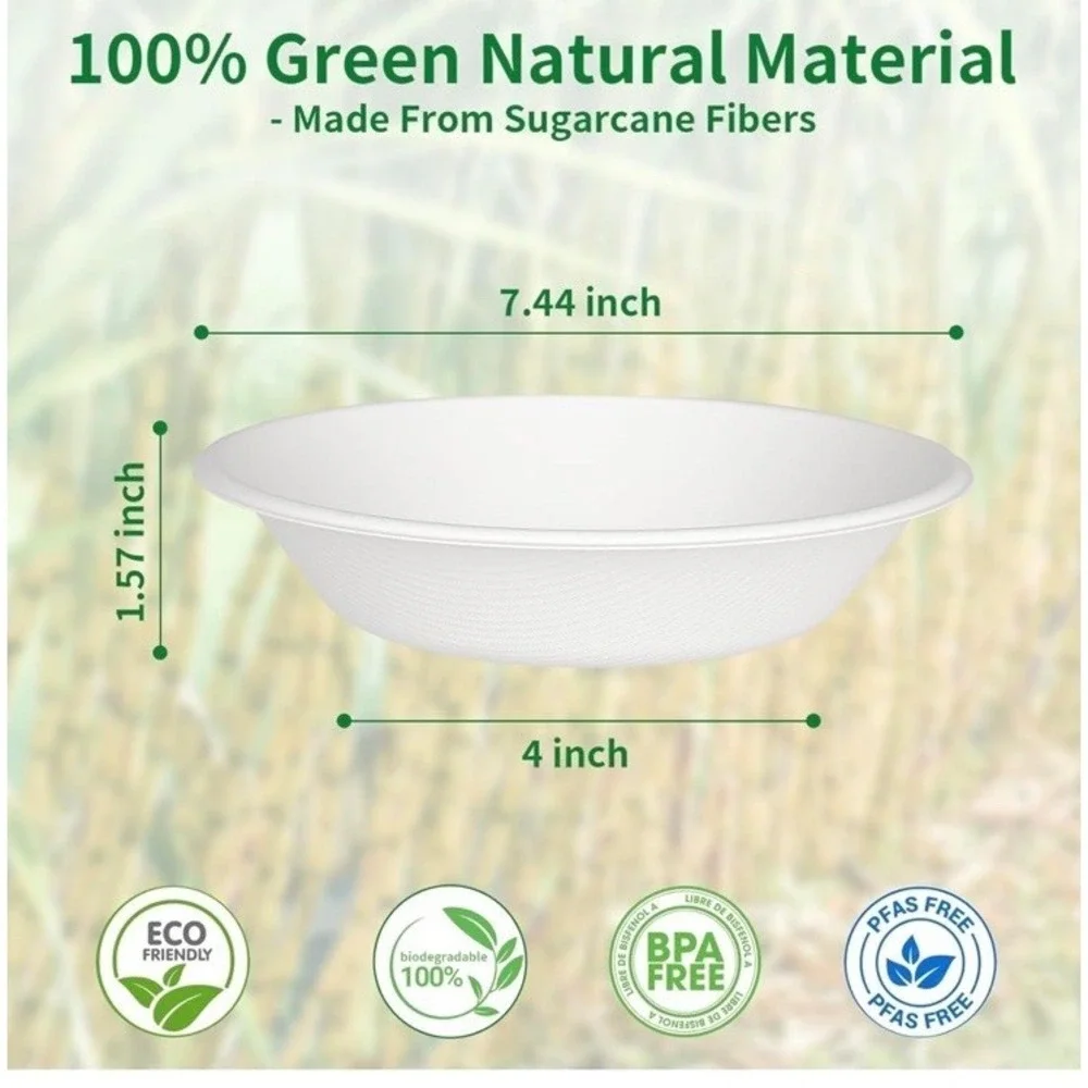 Aricsen‎ Compostable 23oz Bowls 100 Pack Bagasse Soup Salad